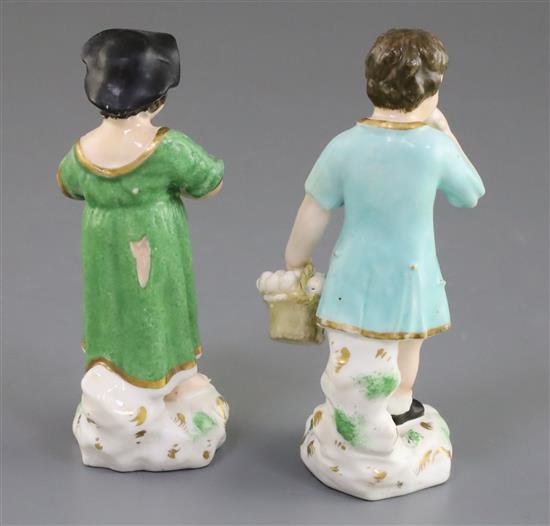 A pair of Rockingham porcelain figures of a beggar boy and girl, c.1830, h. 12.5cm